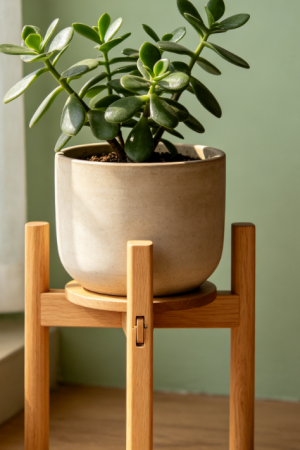 Height-Adjustable Solid Wood Round Plant Stand